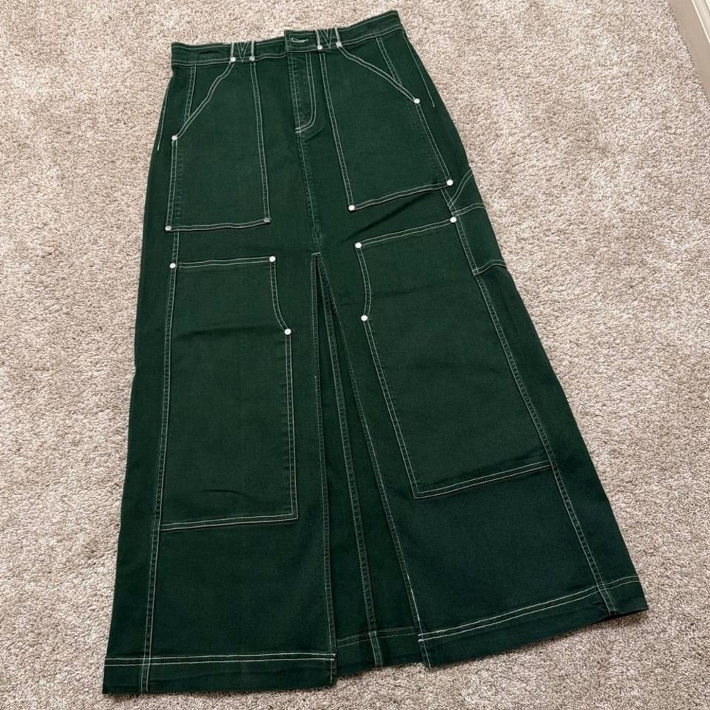Pilcro Utility Denim Maxi Skirt | Pine Green | US 8